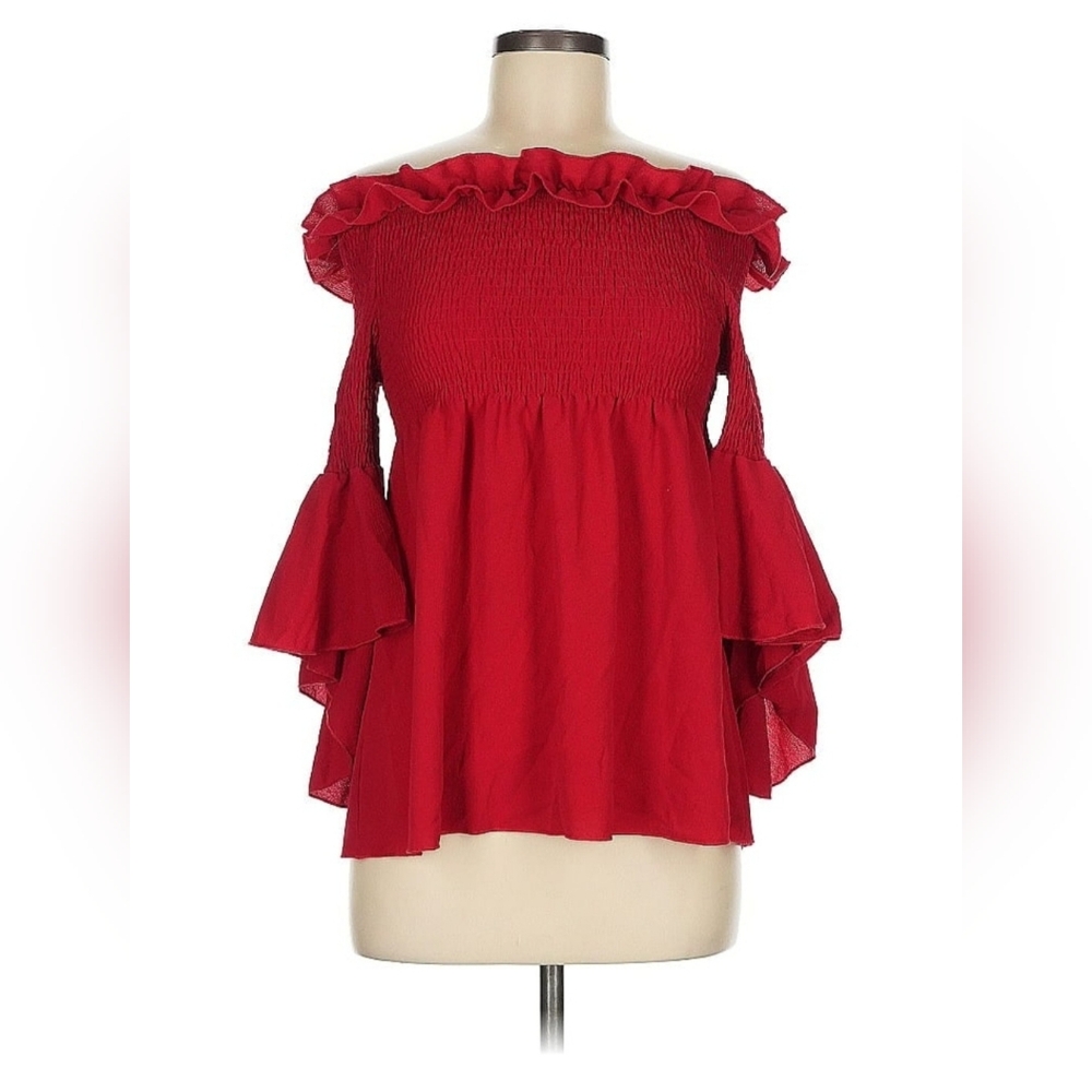 SHEIN Red Ruffle Off-Shoulder Blouse